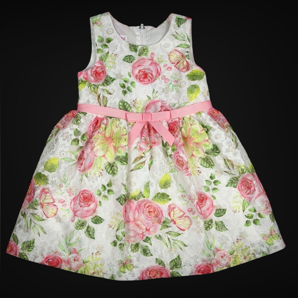 Bonnie Baby 3-Piece Floral Dress Set w/ Green Cardigan & Diaper Cover –Size 24M - Picture 5 of 17